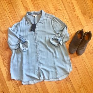 Chambray Button Up Shirt by Jane and Delaney